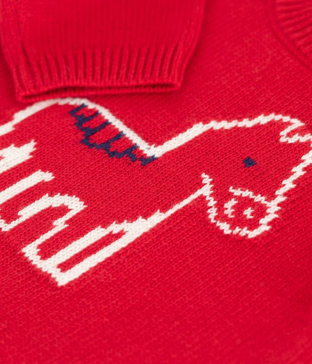 Babies' jumper in a wool and cotton knit with a horse design red/ecru
