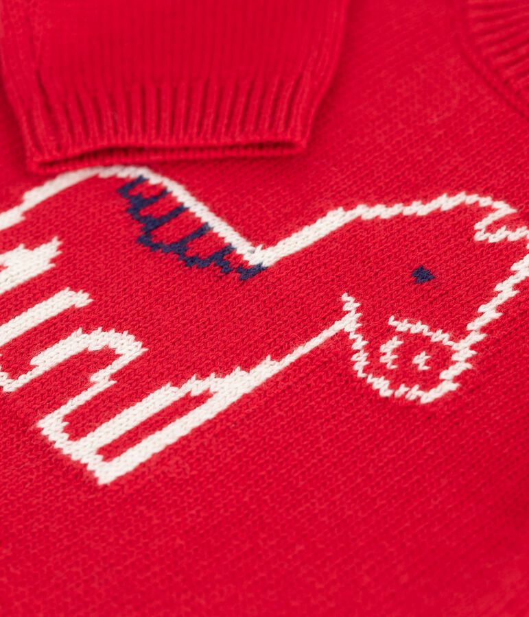 Babies' jumper in a wool and cotton knit with a horse design red/ecru