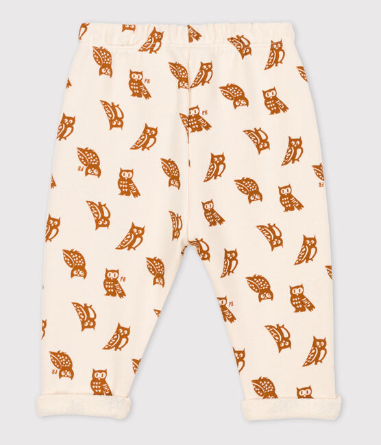 Babies' Owl Themed Fleece Trousers AVALANCHE white/ECUREUIL