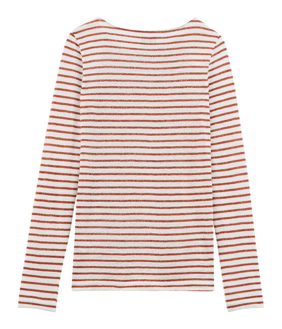 Women's long-sleeved iconic linen t-shirt MARSHMALLOW white/COPPER pink