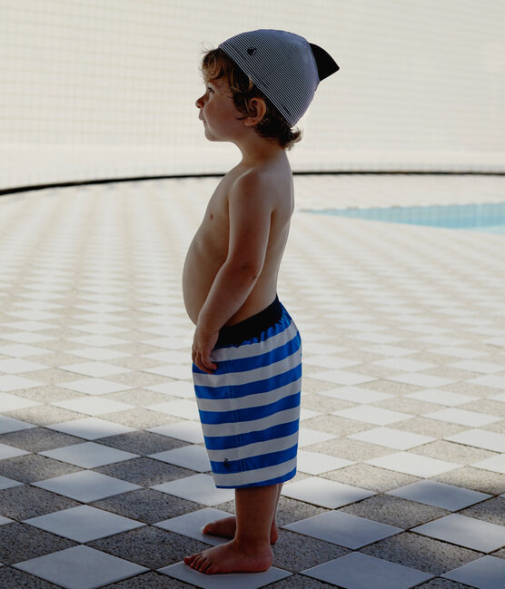 Baby boys' striped beach shorts RIYADH blue/MARSHMALLOW white