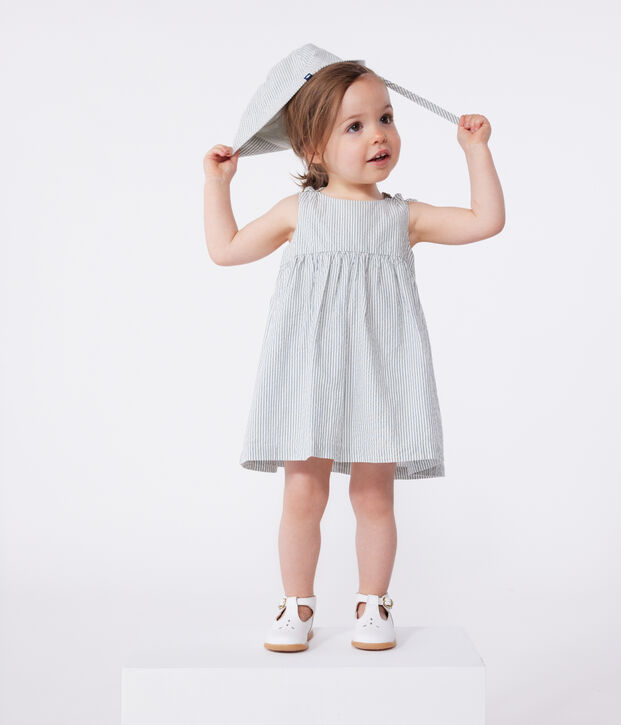 Babies' sleeveless stripy cotton dress white/green