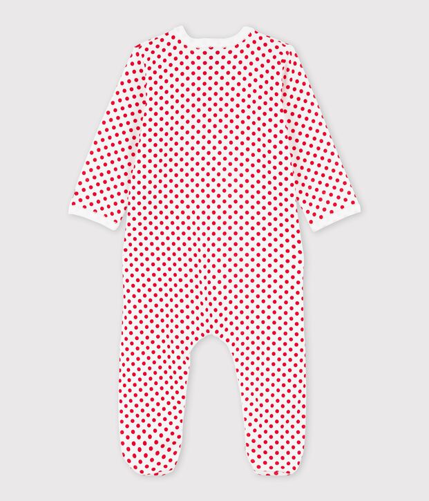 Babies' Spotted Ribbed Sleepsuit white/red