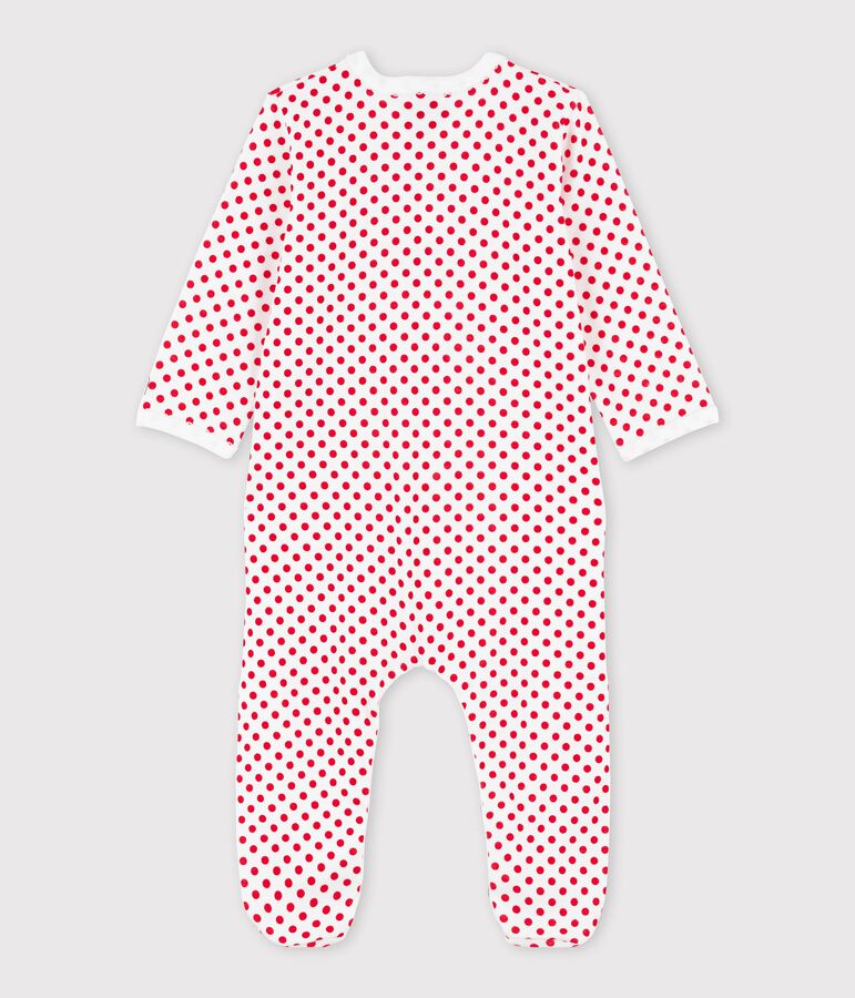 Babies' Spotted Ribbed Sleepsuit white/red
