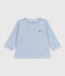 Babies' long-sleeved stripy cotton T-Shirt ADRIATIC /MARSHMALLOW
