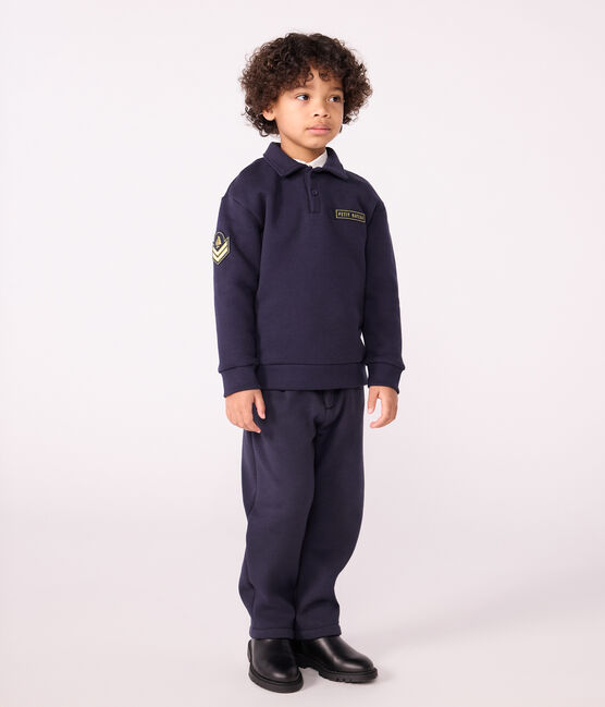 Children's plain cotton polo-style sweatshirt SMOKING blue