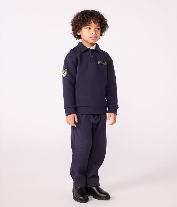 Children's plain cotton polo-style sweatshirt blue