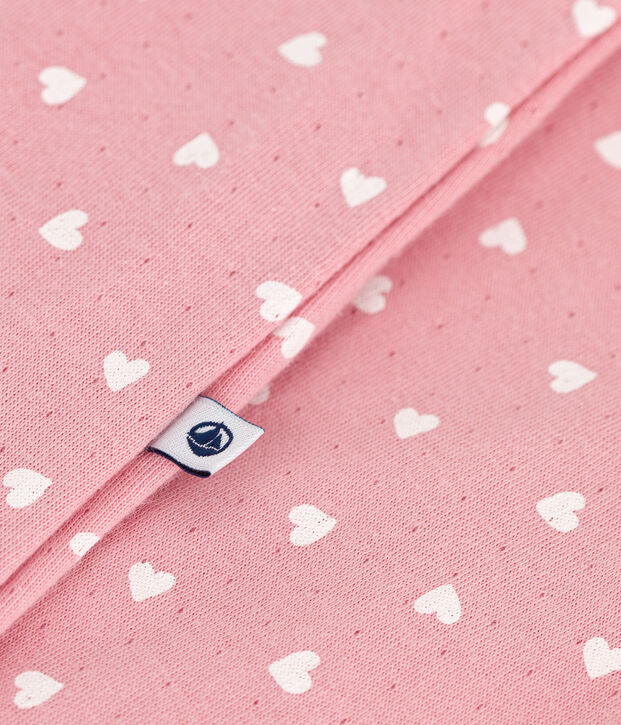 Babies' bodyjama in small heart print tube knit pink/white