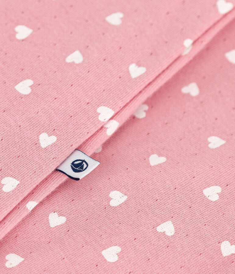 Babies' bodyjama in small heart print tube knit pink/white