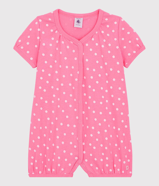 Babies' Spotted Cotton Playsuit PETAL pink/ECUME white
