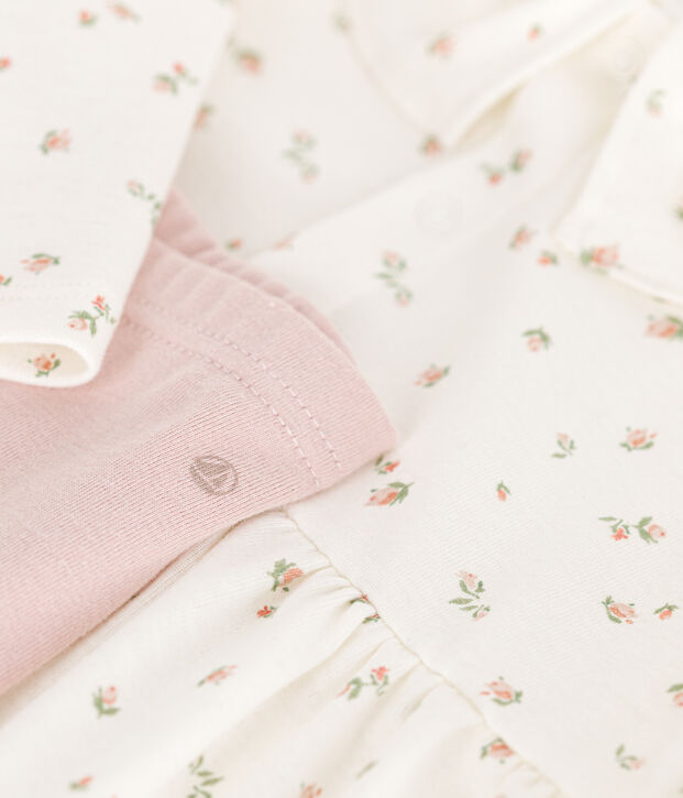 Babies' cotton long-sleeved dress and leggings set white/multicolor