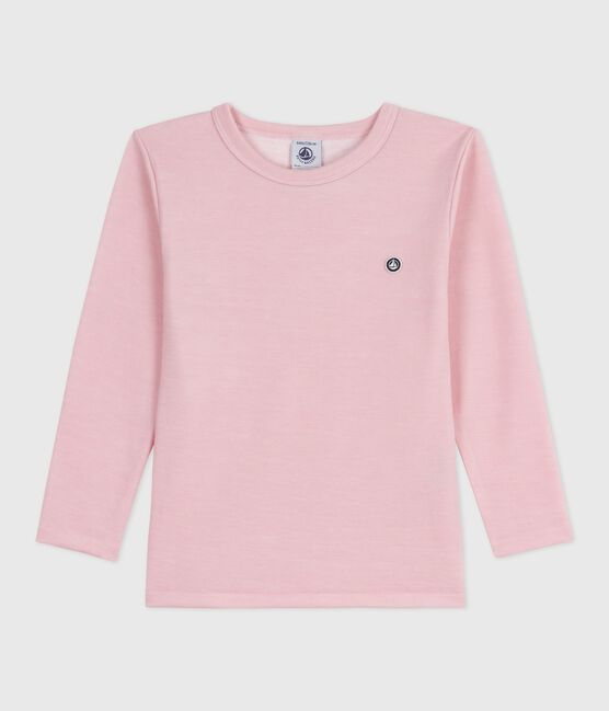 Children's long-sleeved plain wool and cotton t-shirt JOLI pink