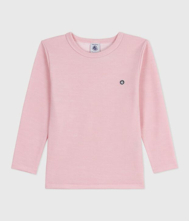 Children's long-sleeved plain wool and cotton t-shirt pink
