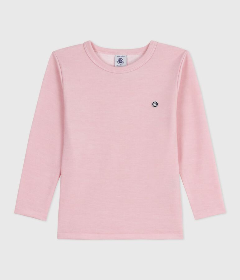 Children's long-sleeved plain wool and cotton t-shirt pink