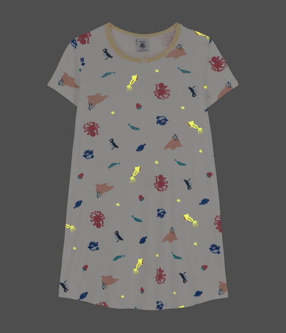 Girls' Glow-In-The-Dark Cotton Nightdress MARSHMALLOW white/MULTICO white