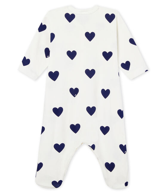 Baby girls-boys' ribbed sleepsuit MARSHMALLOW white/MEDIEVAL blue