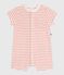 Babies' stripy cotton terry playsuit MARSHMALLOW orange/ABRICOT