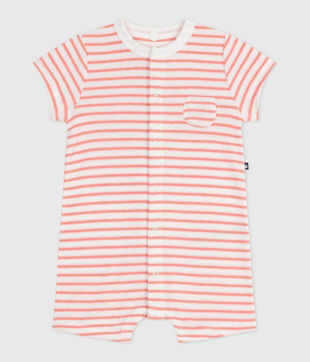 Babies' stripy cotton terry playsuit orange/orange
