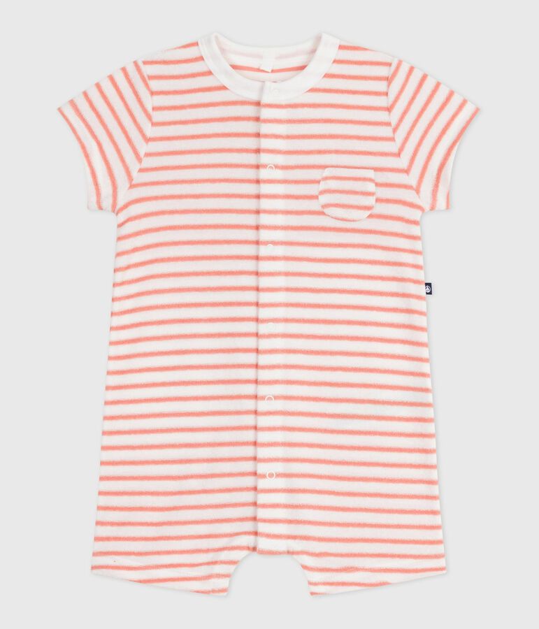 Babies' stripy cotton terry playsuit white/orange