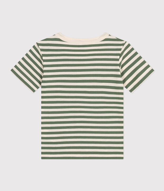 Boys' Stripy Lightweight Jersey T-shirt green/ecru