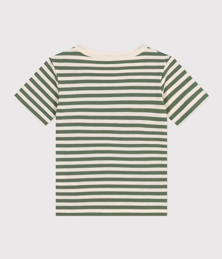 Boys' Stripy Lightweight Jersey T-shirt green/ecru