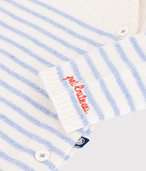 Babies' stripy wool and cotton knit playsuit blue/blue