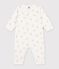 Babies' footless bear-print tube-knit pyjama suit white/BRUN