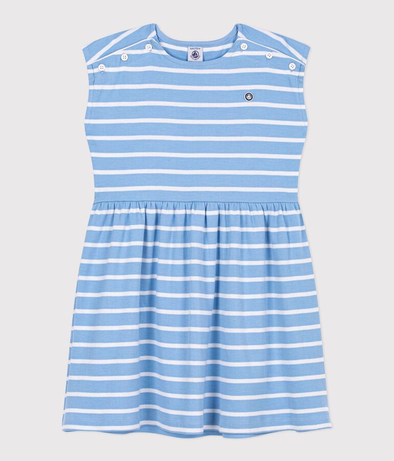 Children's sleeveless stripy cotton dress blue/white