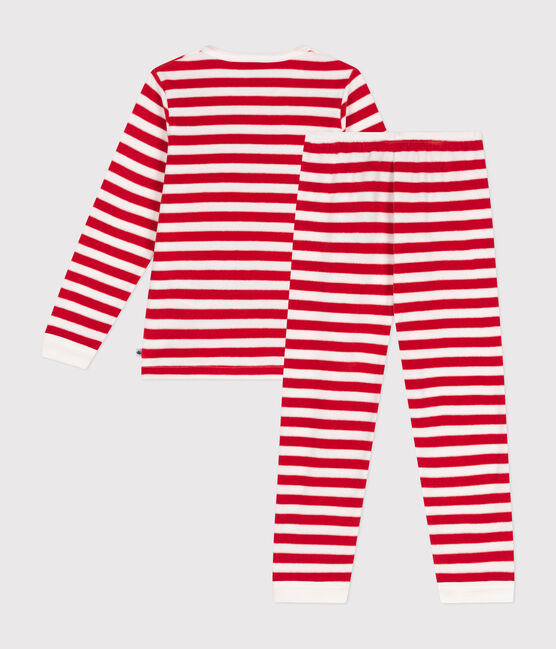 Children's stripy velour pyjamas AURORA red/MARSHMALLOW