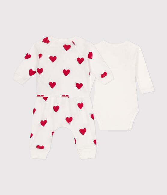 Babies' Cotton Striped Outfit - 3-Piece Set MARSHMALLOW white/TERKUIT red