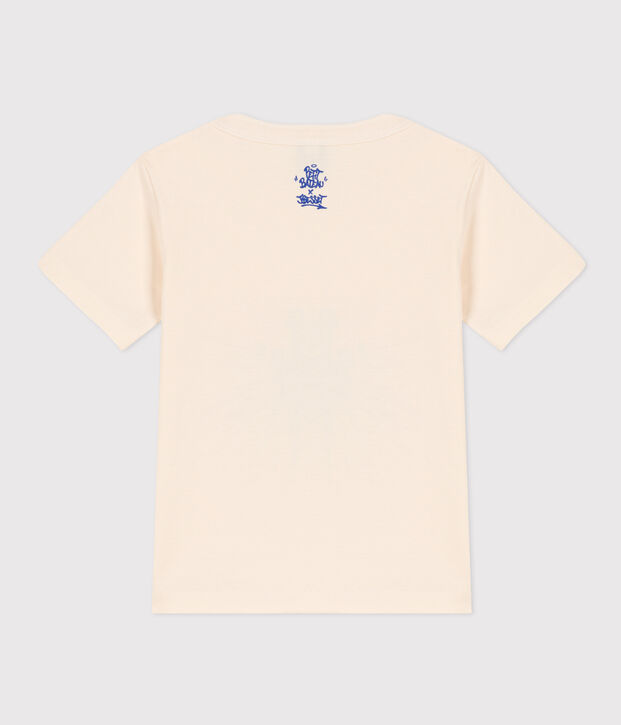 Boys' short-sleeved cotton T-shirt Ecru/multicolor