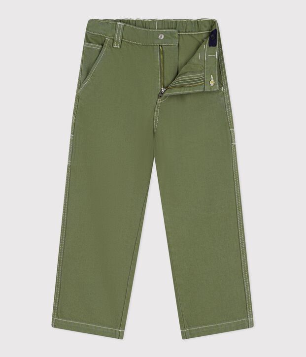 Children's cotton carpenter-style trousers OLIVINE