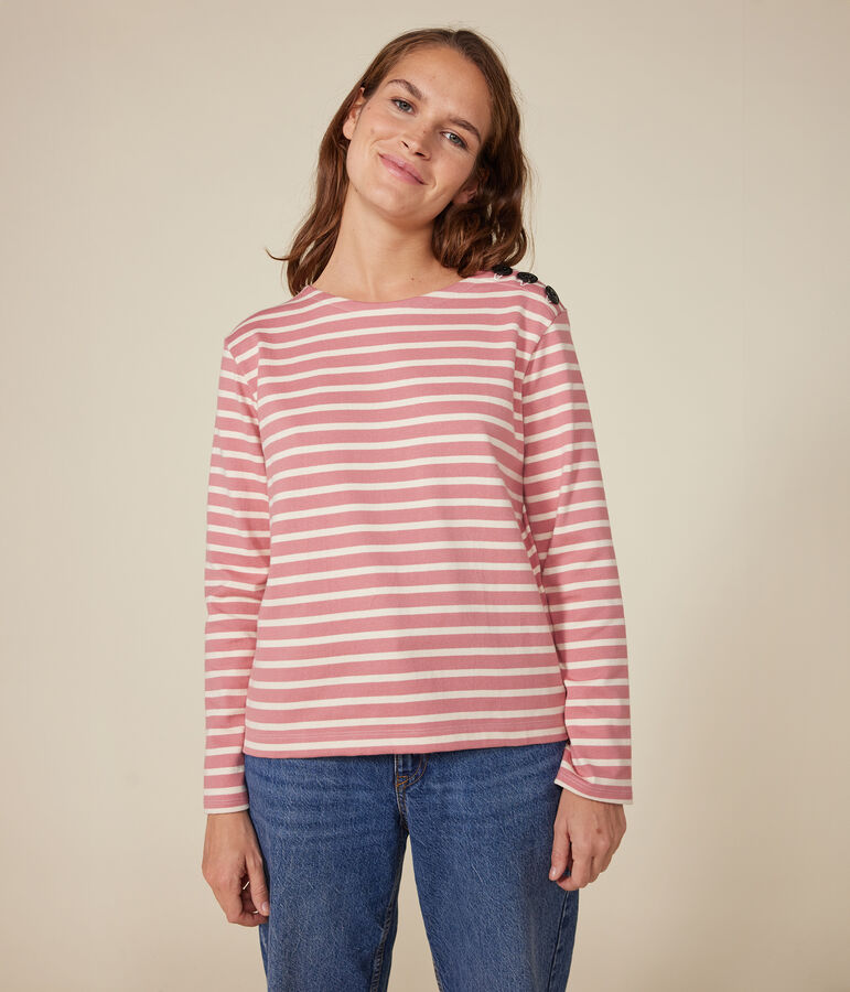 Women's Buttoned Cotton Breton Top ROSEWOOD pink/AVALANCHE