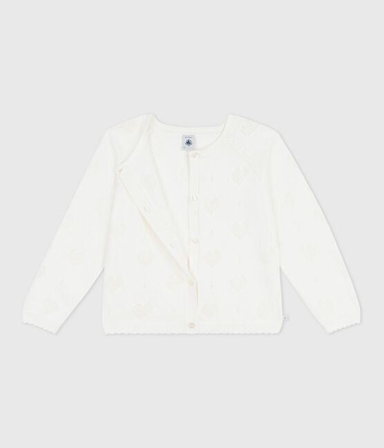 Children's plain cotton cardigan MARSHMALLOW white