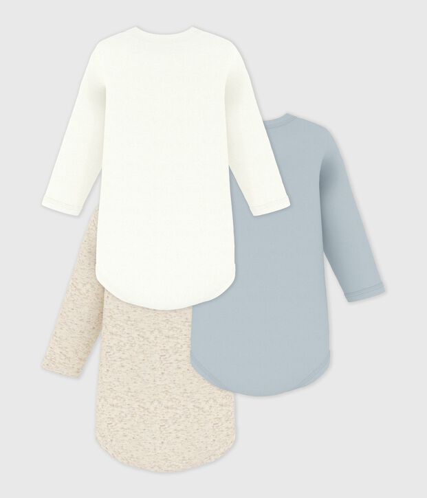 Babies' plain long-sleeved cotton bodysuits - 3-Pack multicolor