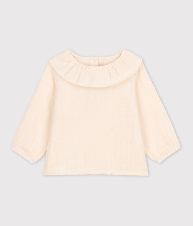 Babies' Long-Sleeved Cotton Gauze Blouse Ecru