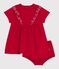 Babies' short-sleeved plain cotton dress with matching bloomers TERKUIT red