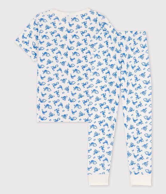 Boys' Monkey Themed Short-Sleeved Cotton Pyjamas MARSHMALLOW white/BRASIER blue