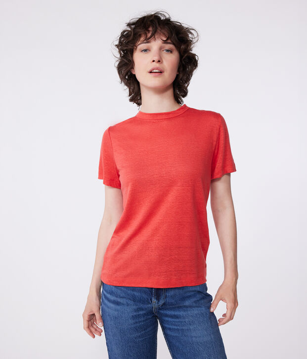 Women's short-sleeved linen T-shirt red