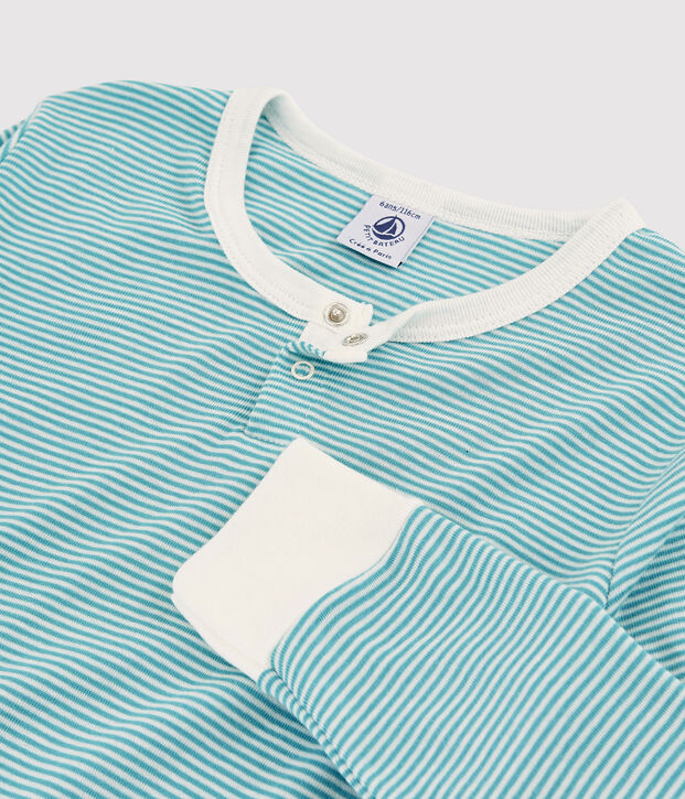 Boys' Stripy Cotton and Lyocell Pyjamas blue/white