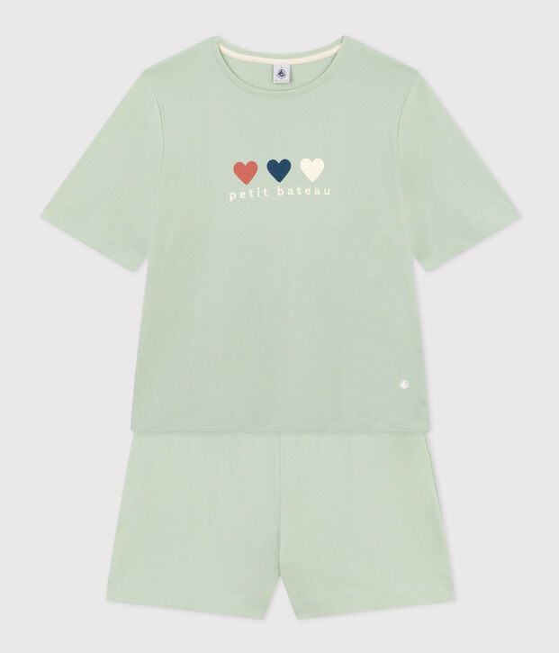 Women's Plain Cotton Pyjama Shorts and T-shirt. green