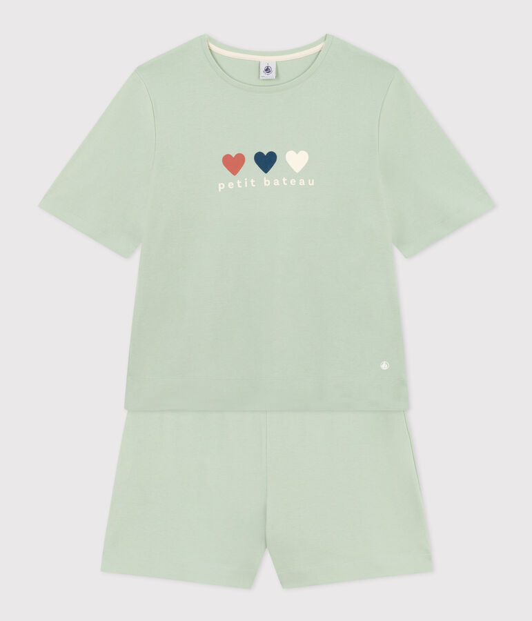 Women's Plain Cotton Pyjama Shorts and T-shirt. green