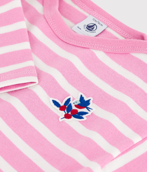 Babies' cotton Breton top pink/ecru