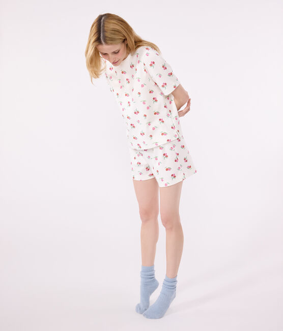 Women's short fruit print cotton pyjamas MARSHMALLOW white/MULTICO white