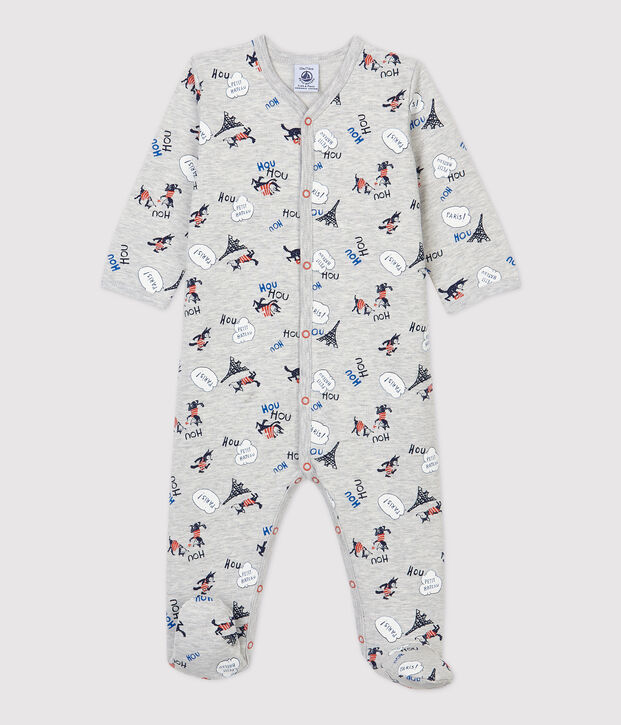 Babies' Paris Organic Cotton Fleece Sleepsuit grey/multicolor