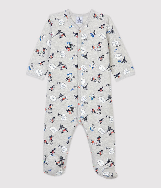 Babies' Paris Organic Cotton Fleece Sleepsuit BELUGA grey/MULTICO white
