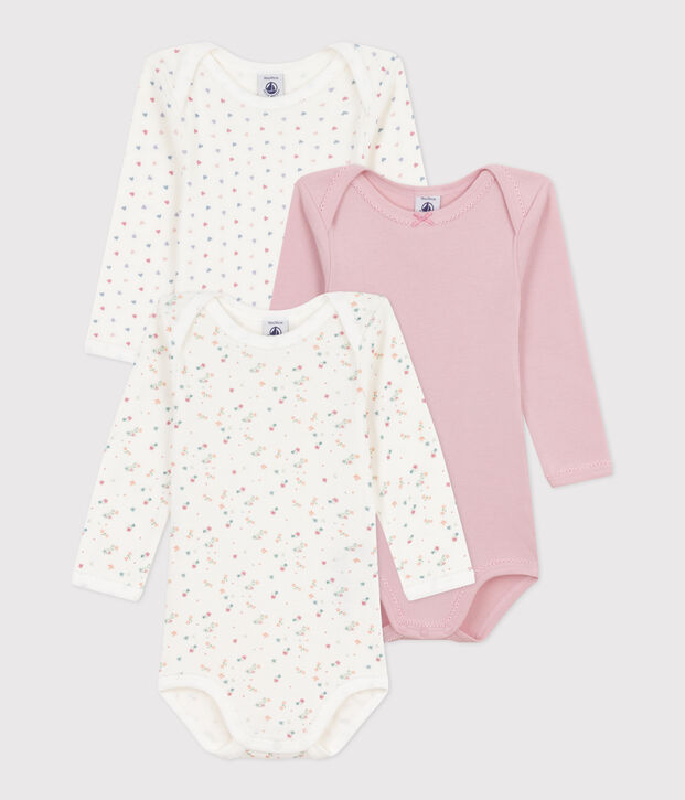 Pack of babies' long-sleeved floral-print cotton bodies multicolor