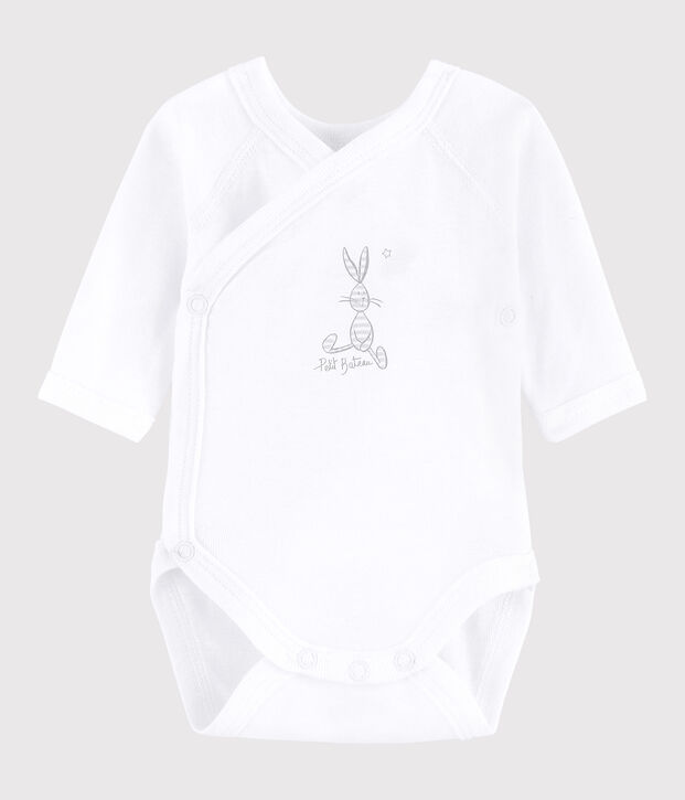 Unisex Babies' Short-Sleeved Wrapover Bodysuit white