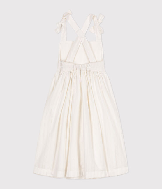 Children's long strappy dress in plain cotton ECUME white