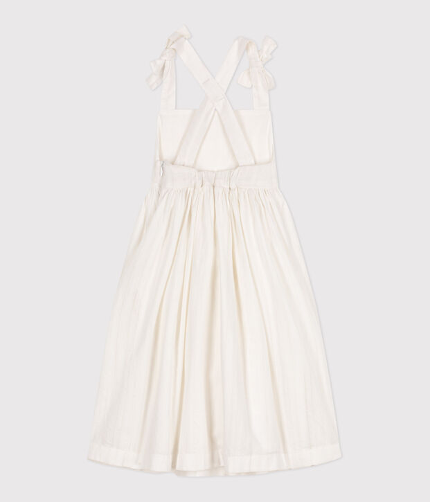 Children's long strappy dress in plain cotton white